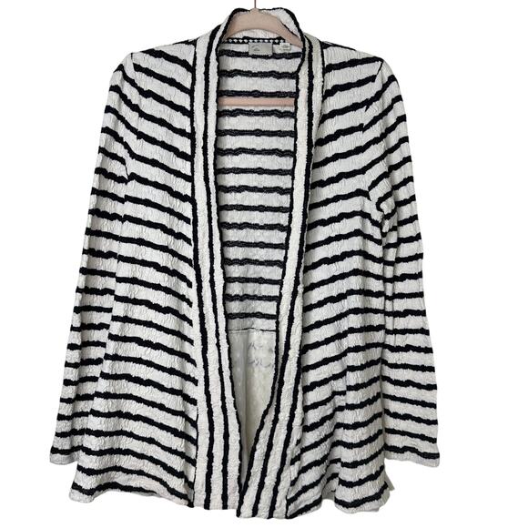Md Anthropologie Striped Cardigan Black Cream Chiffon Lace Boho Romantic Preppy - Picture 2 of 8